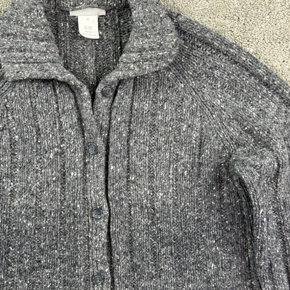 Vintage J Crew Wool Cardigan Womens M Gray Donegal Grandpa Sweater Hong Kong
